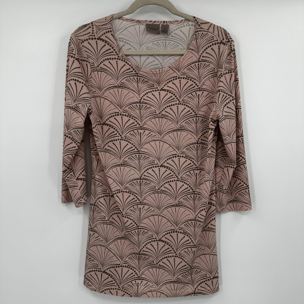 Easywear Chicos‎ Mauve Art Deco Abstract Fan Print 3/4 Sleeve Tunic Top Small